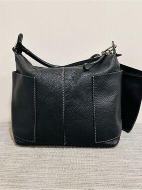 PETER KENT Black Pebbled Leather Hobo Shoulder Bag Handbag With Pouch Genuine